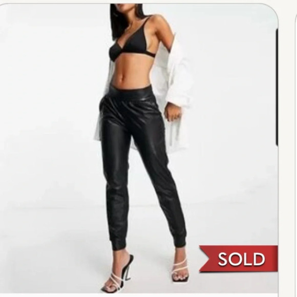 Commando Jogger Pants Womens Sz Small Black Faux Leather Loose Tapered High Rise - Picture 2 of 11